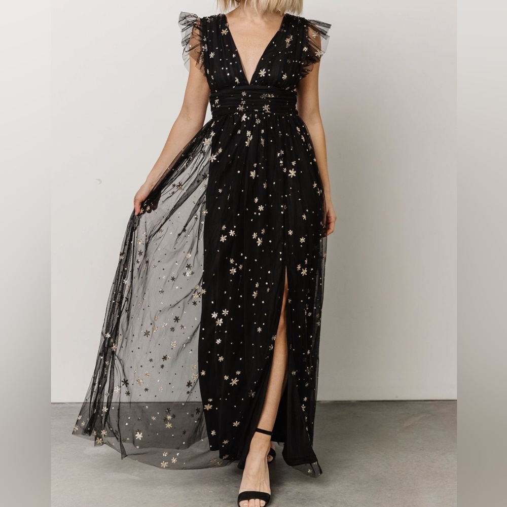 (Black/ gold shimmer) Nova Shimmer Maxi Dress Baltic Born